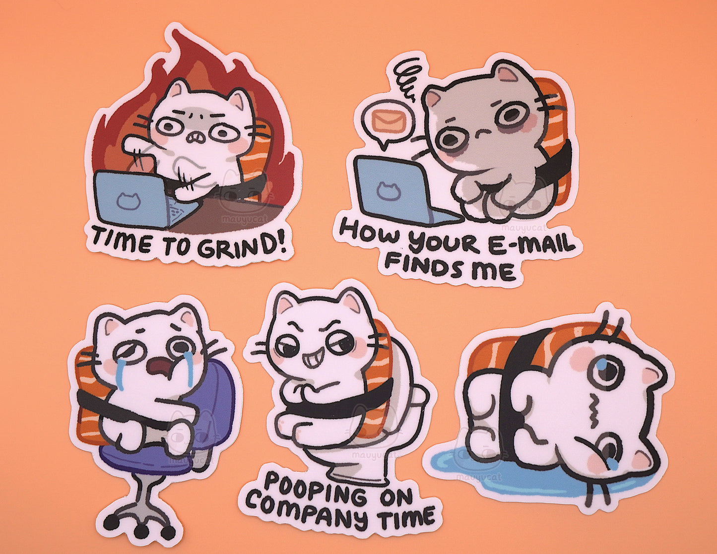 [SET] Working Mauyu 3 inch Matte Vinyl Sticker Collection